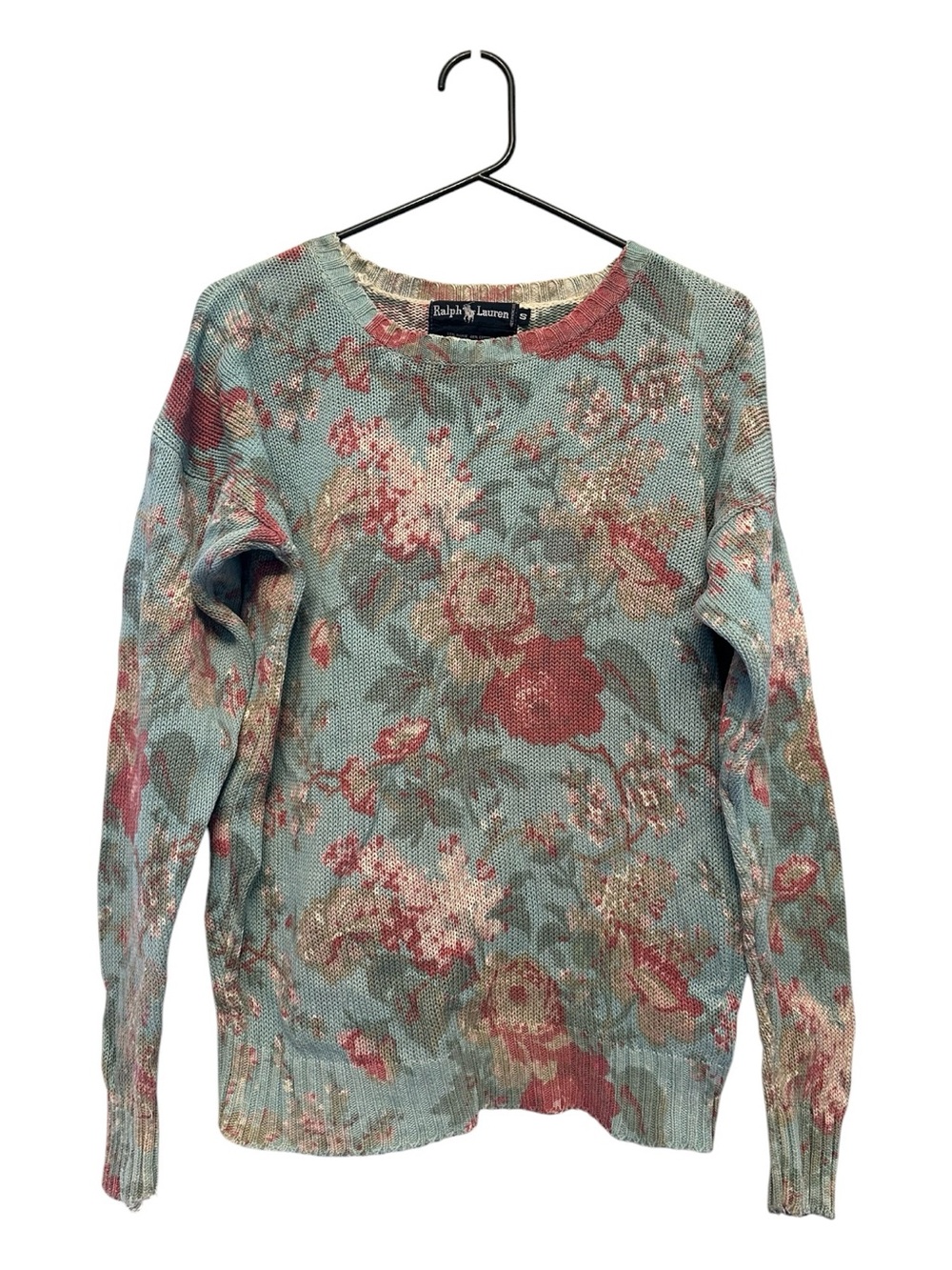 Vintage 90’s Ralph Lauren Floral Mint Green and Rose Crewneck Sweater Small